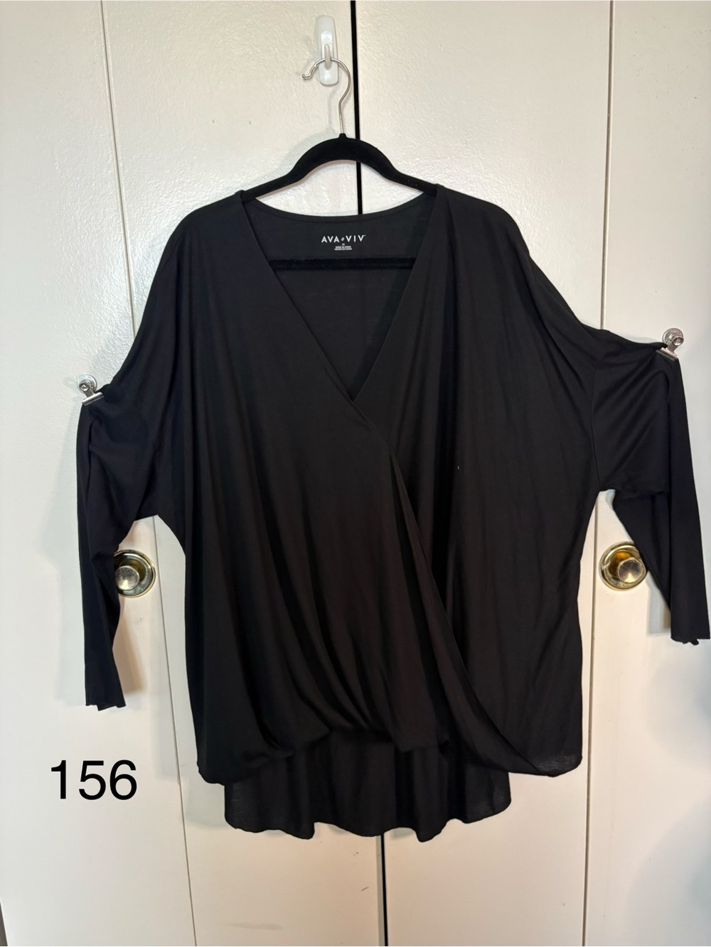 Ava & Viv Black Draped V-Neck Tunic Top